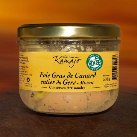 Foie gras de canard entier du Gers mi-cuit 350 g Foie gras de canard entier du Gers mi-cuit 350 g
