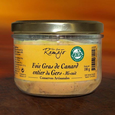 Foie gras de canard entier du Gers mi-cuit 180 g Foie gras de canard entier du Gers mi-cuit 180 g
